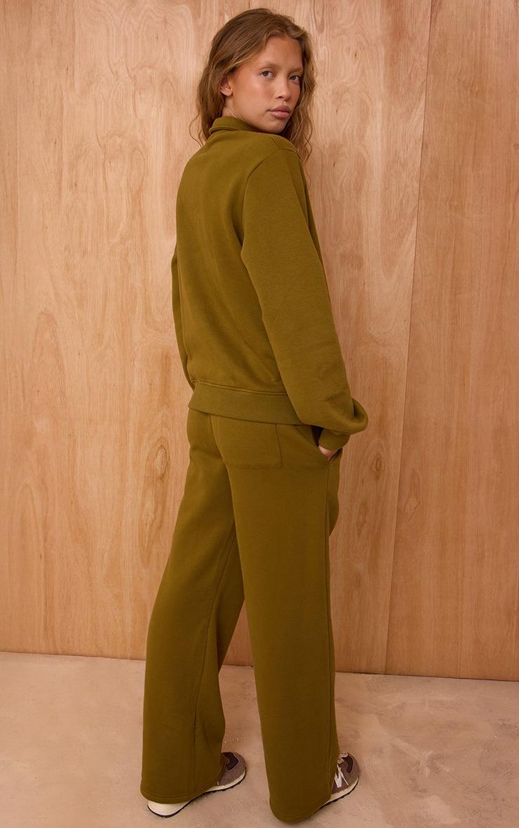 Pretty Little Thing Olive Cotton Fleece Straight Leg Sweatpants