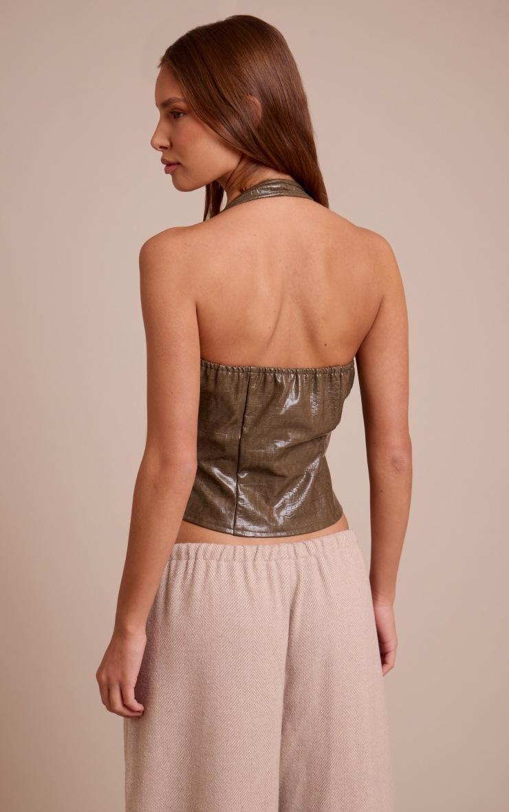 Pretty Little Thing Olive Croc Faux Leather Boned Dip Hem Corset
