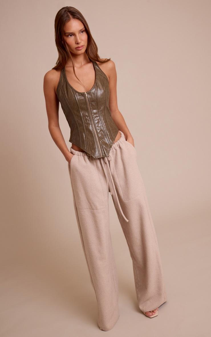 Pretty Little Thing Olive Croc Faux Leather Boned Dip Hem Corset