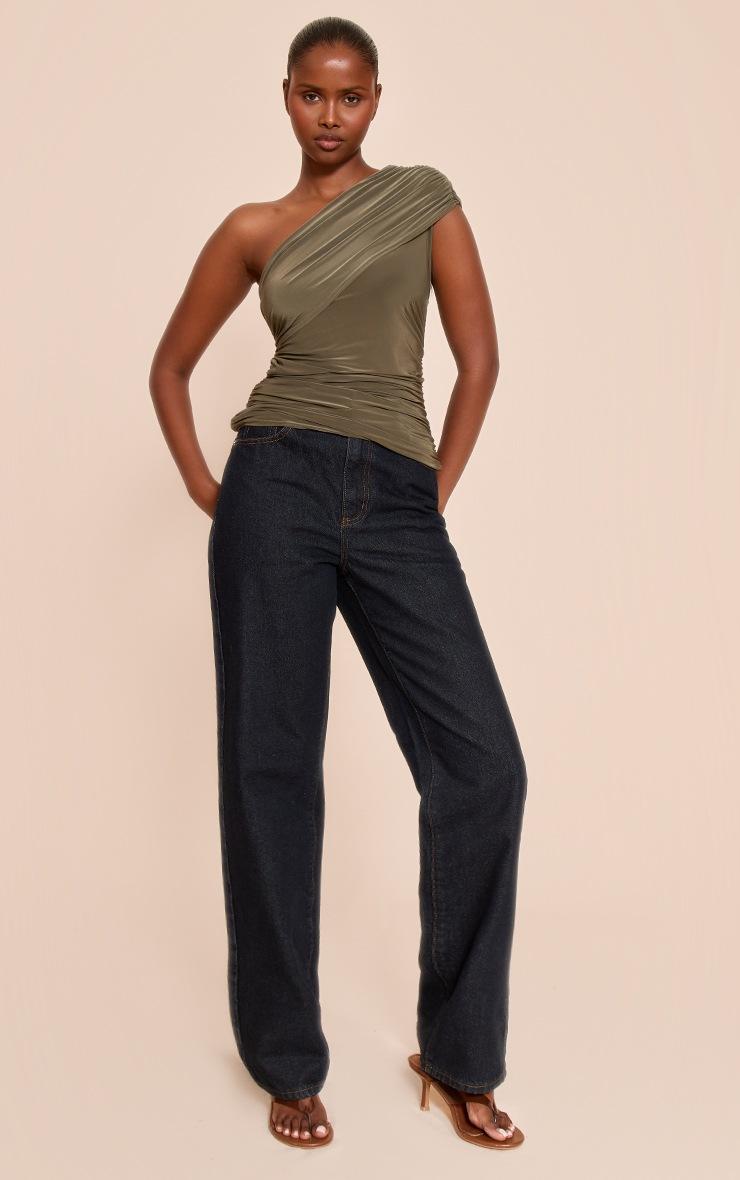 Pretty Little Thing Olive Double Layer Slinky Overlay One Shoulder Top