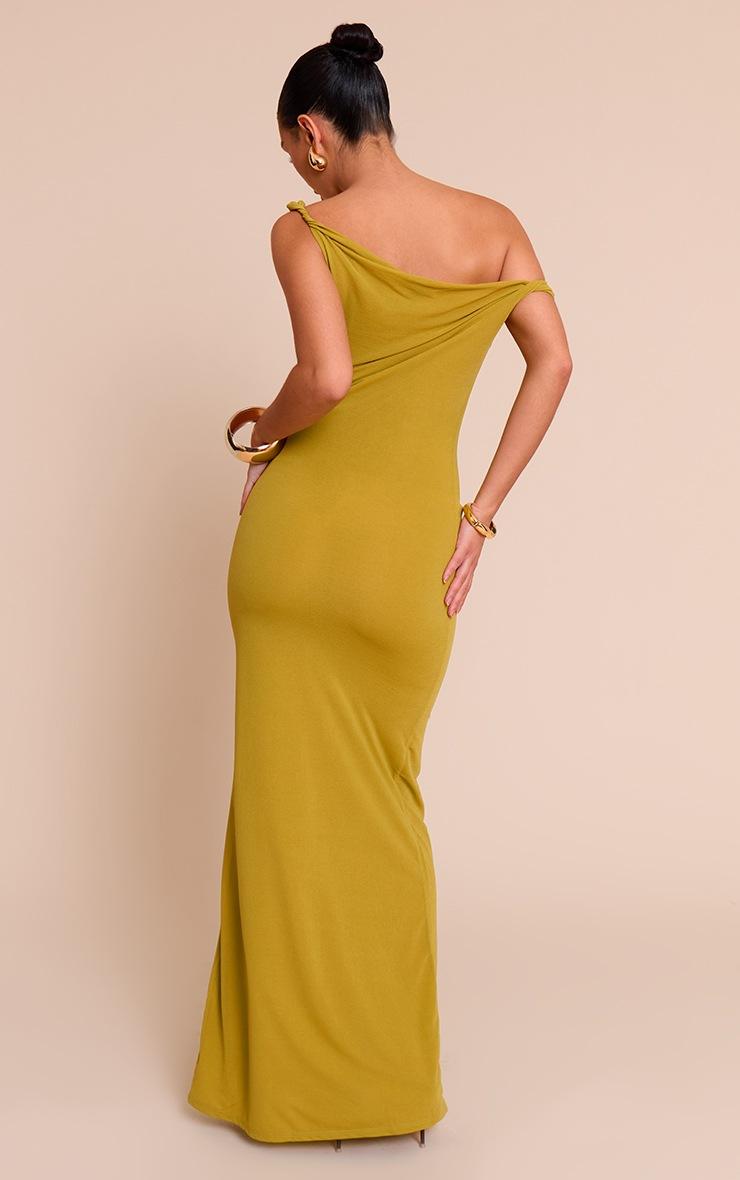 Pretty Little Thing Olive Double Layered Chiffon Asymmetric Maxi Dress