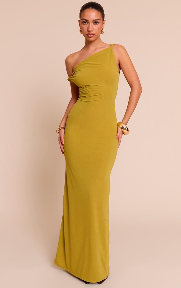 Pretty Little Thing Olive Double Layered Chiffon Asymmetric Maxi Dress
