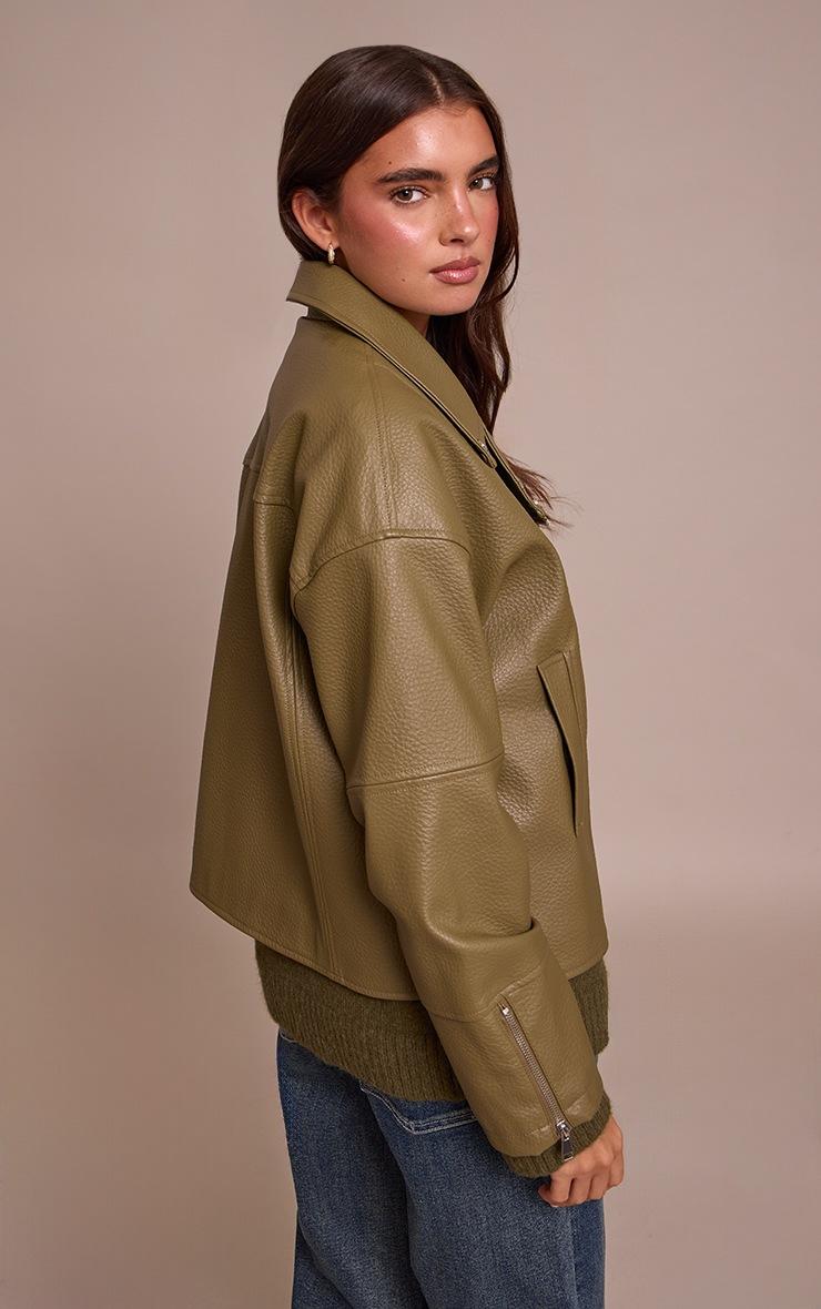 Pretty Little Thing Olive Faux Leather Oversized Biker Jacket