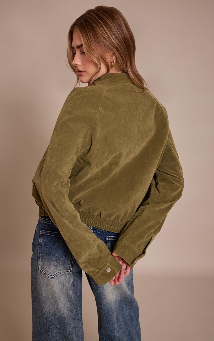 Pretty Little Thing Olive Faux Suede Racer Neck Jacket