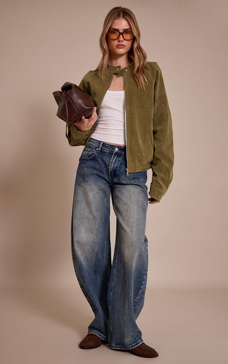 Pretty Little Thing Olive Faux Suede Racer Neck Jacket