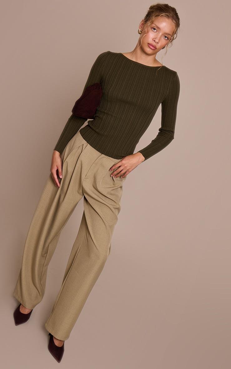 Pretty Little Thing Olive Fine Knit Boat Neck Rib Knit Top