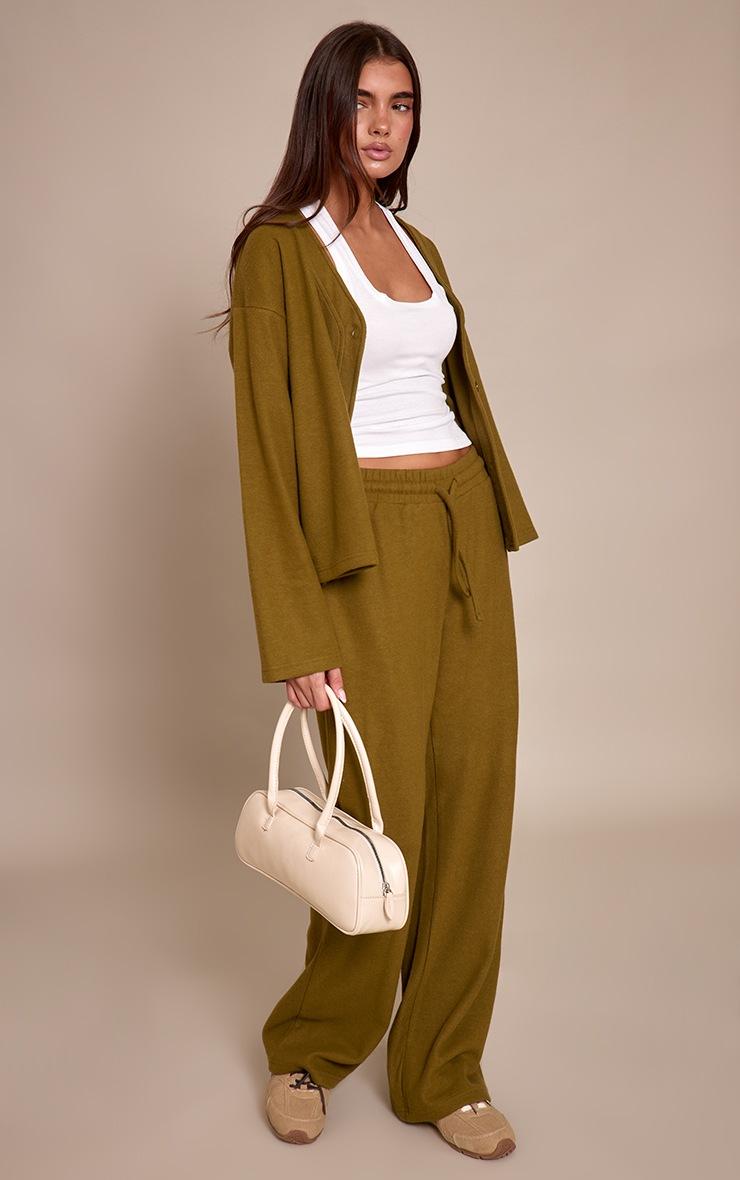 Pretty Little Thing Olive Grey Brushed Soft Touch Wide Leg Pant