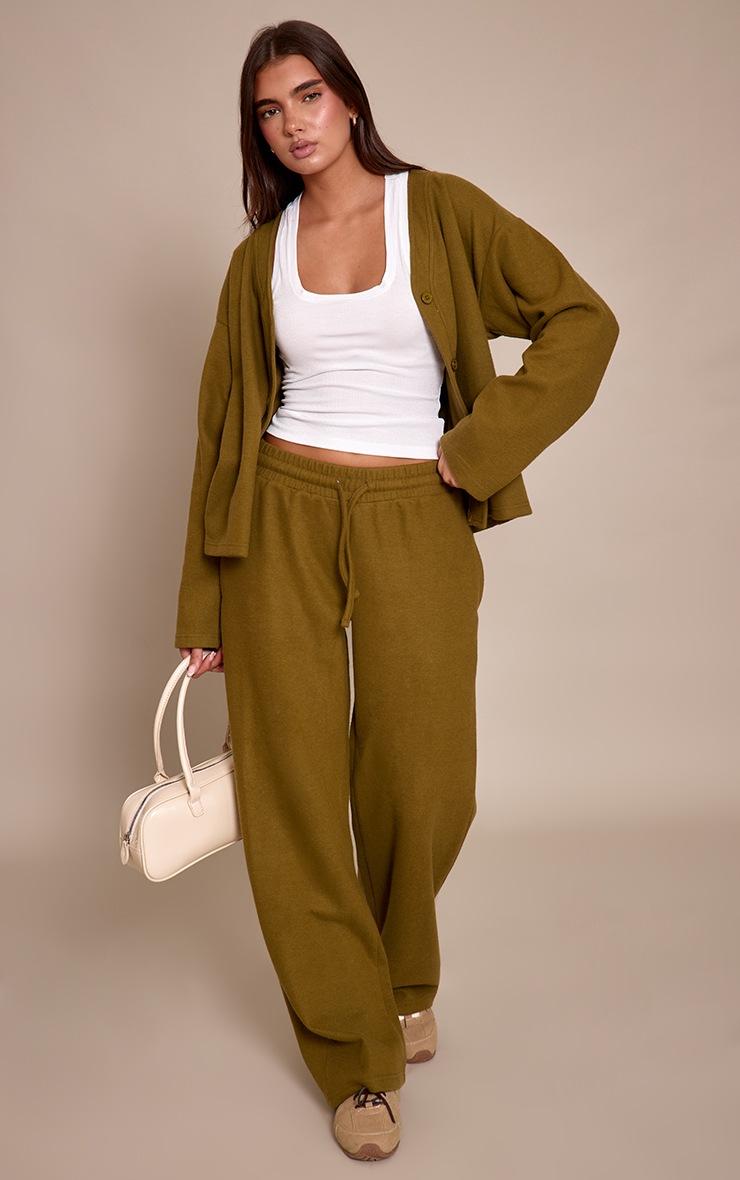 Pretty Little Thing Olive Grey Brushed Soft Touch Wide Leg Pant