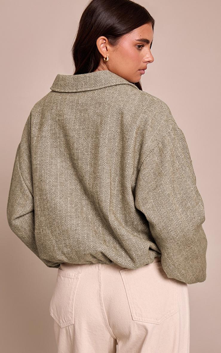 Pretty Little Thing Olive Herringbone Bomber Jacket