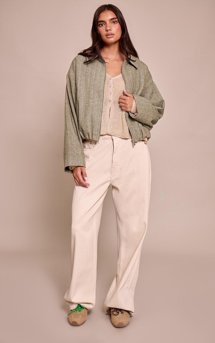 Pretty Little Thing Olive Herringbone Bomber Jacket