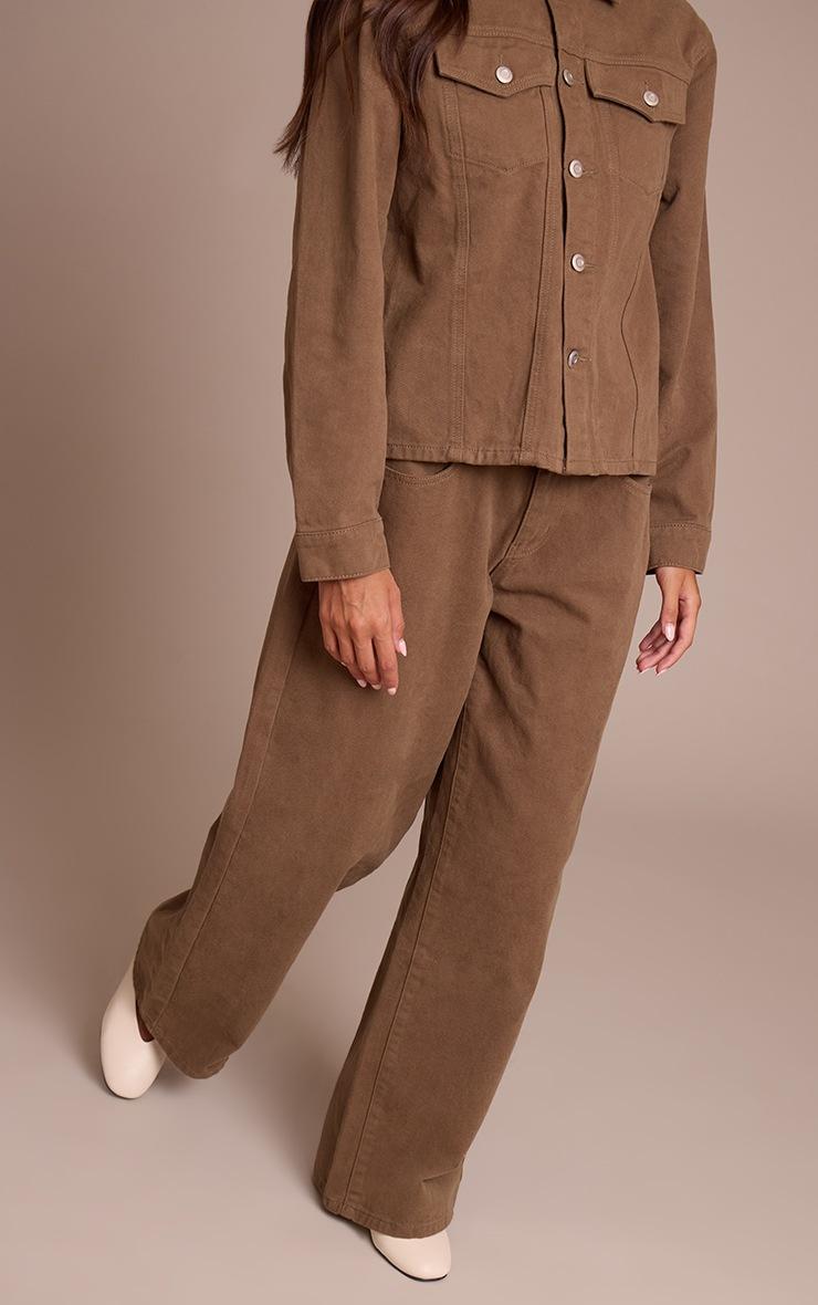 Pretty Little Thing Olive Mid Rise Slouchy Wide Leg Jeans