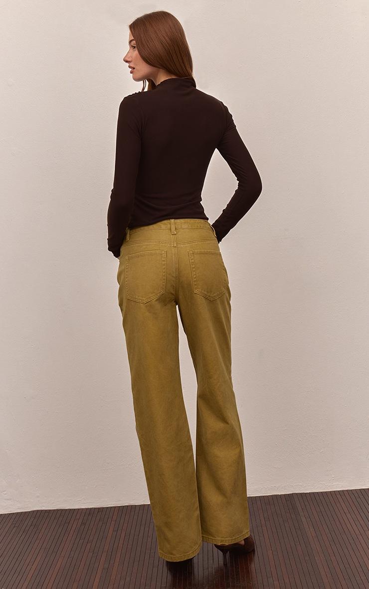 Pretty Little Thing Olive Mid Waist Straight Leg Denim Jeans