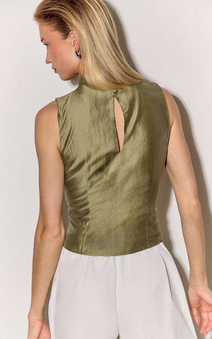 Pretty Little Thing Olive Organza Ruched Longline Top