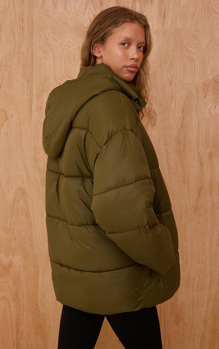 Pretty Little Thing Olive Oversized Hooded Puffer Jacket