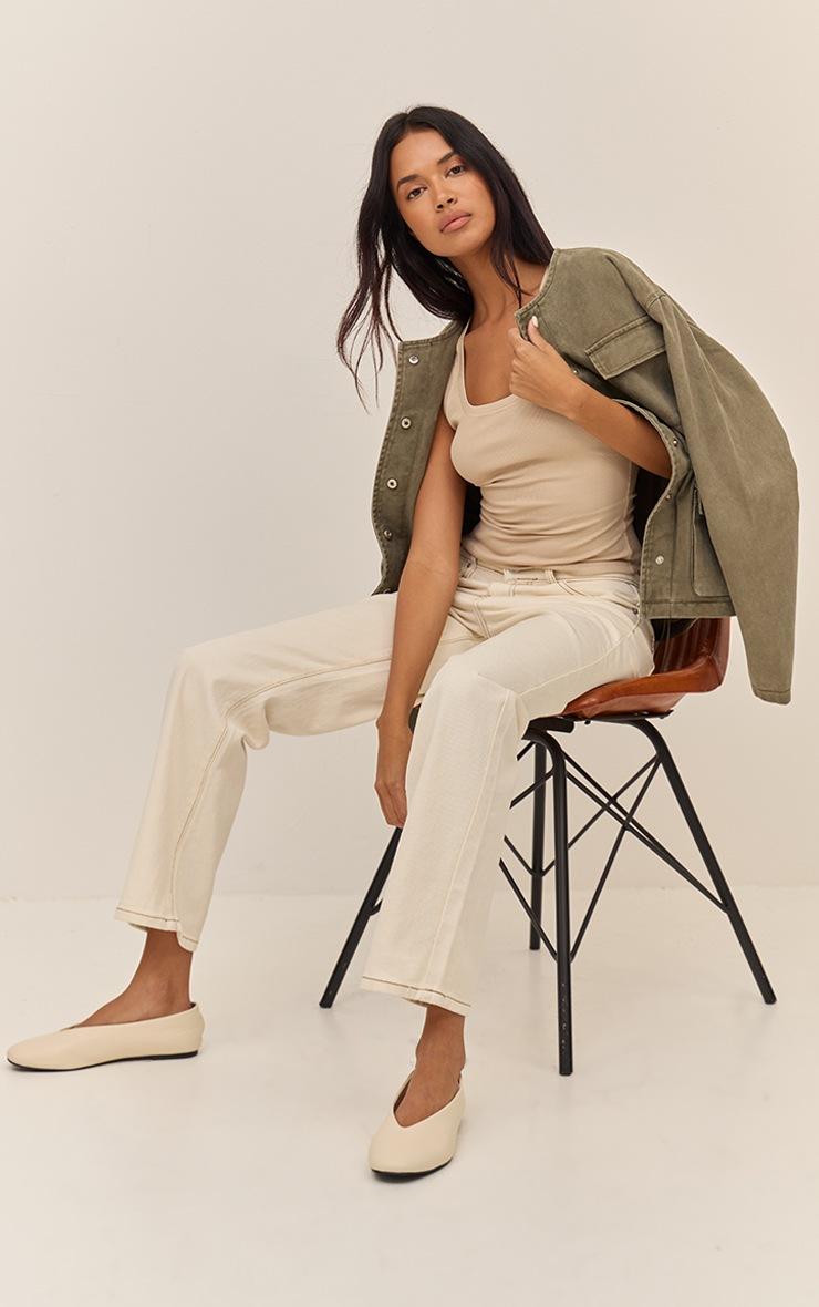 Pretty Little Thing Olive Round Neck Pocket Front Cinch Denim Jacket