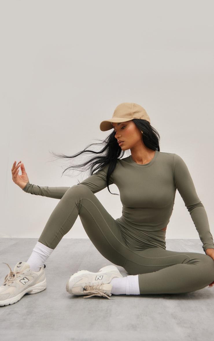 Pretty Little Thing Olive Sculpt Long Sleeve Gym Top