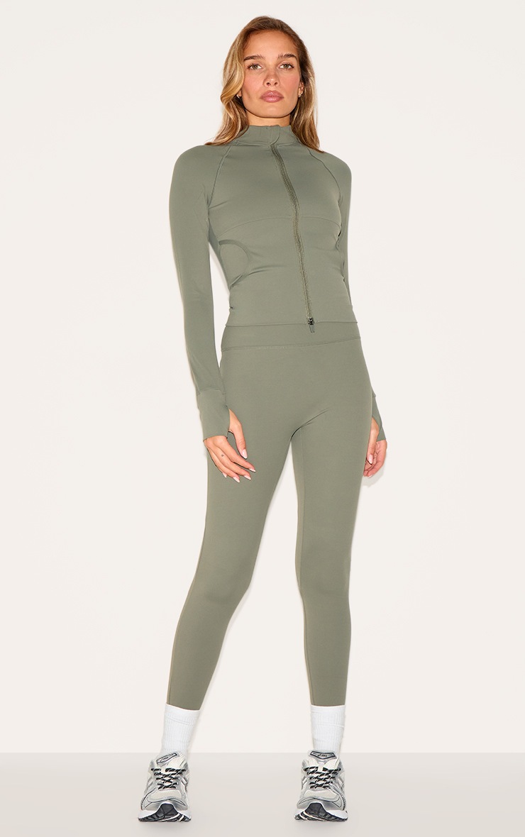 Pretty Little Thing Olive Sculpt Pocket Front Double Zip Up Jacket