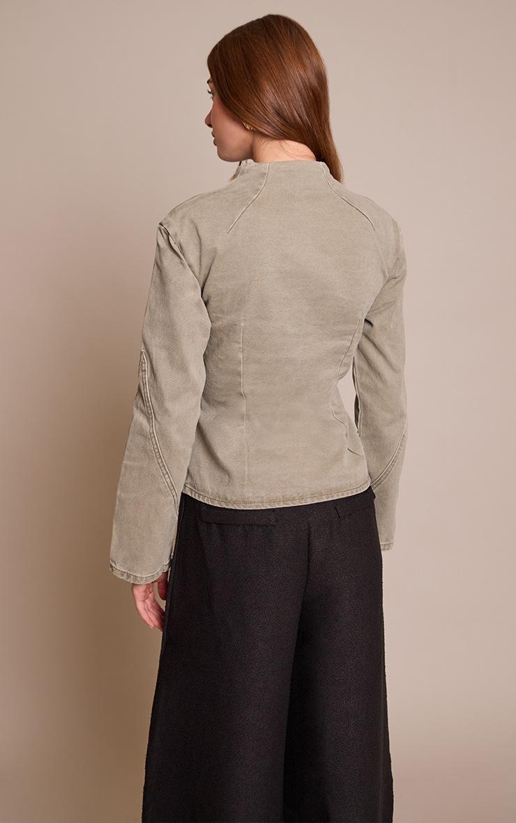 Pretty Little Thing Olive Seam Detail High Neck Fitted Jacket