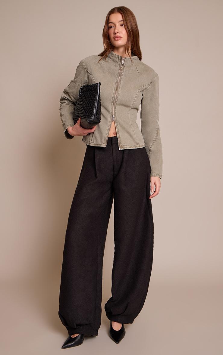 Pretty Little Thing Olive Seam Detail High Neck Fitted Jacket