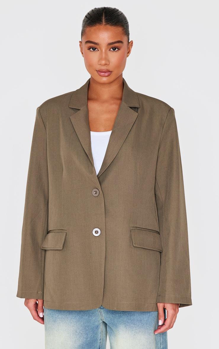 Pretty Little Thing Olive Seam Detail Structured Oversized Blazer