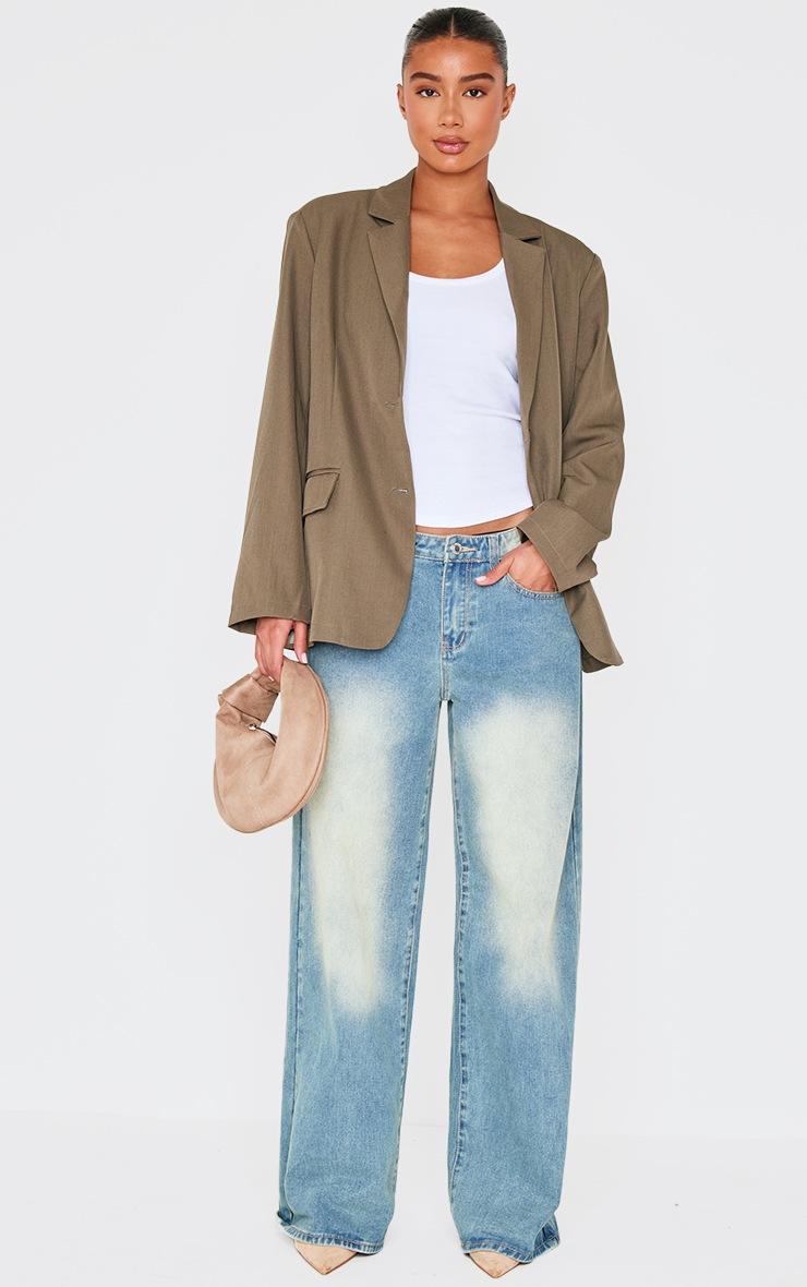 Pretty Little Thing Olive Seam Detail Structured Oversized Blazer