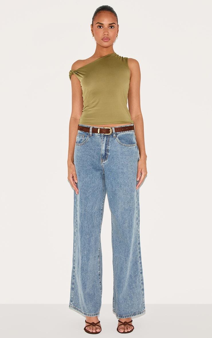 Pretty Little Thing Olive Slinky Knot Strap Detail Long Top