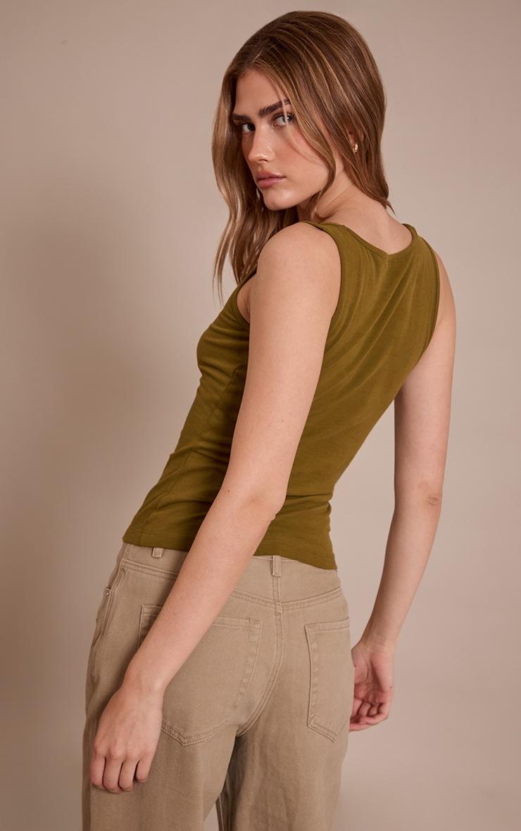 Pretty Little Thing Olive Soft Cotton V Neck Vest Top