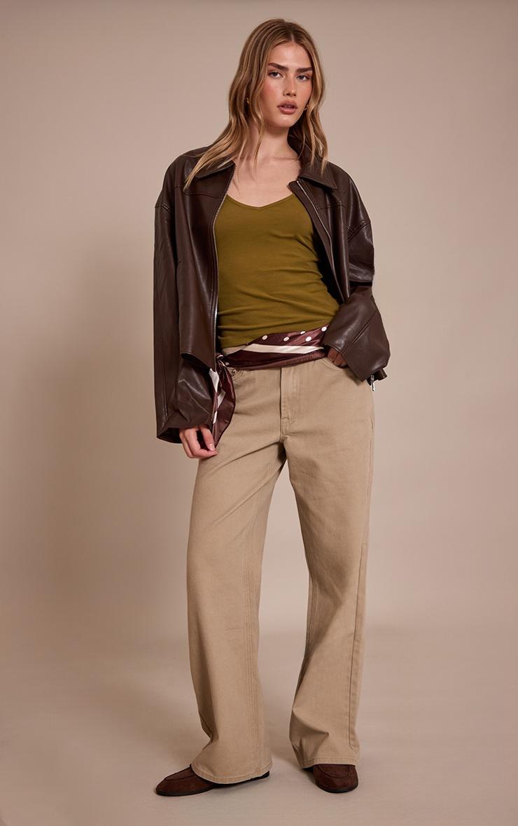 Pretty Little Thing Olive Soft Cotton V Neck Vest Top