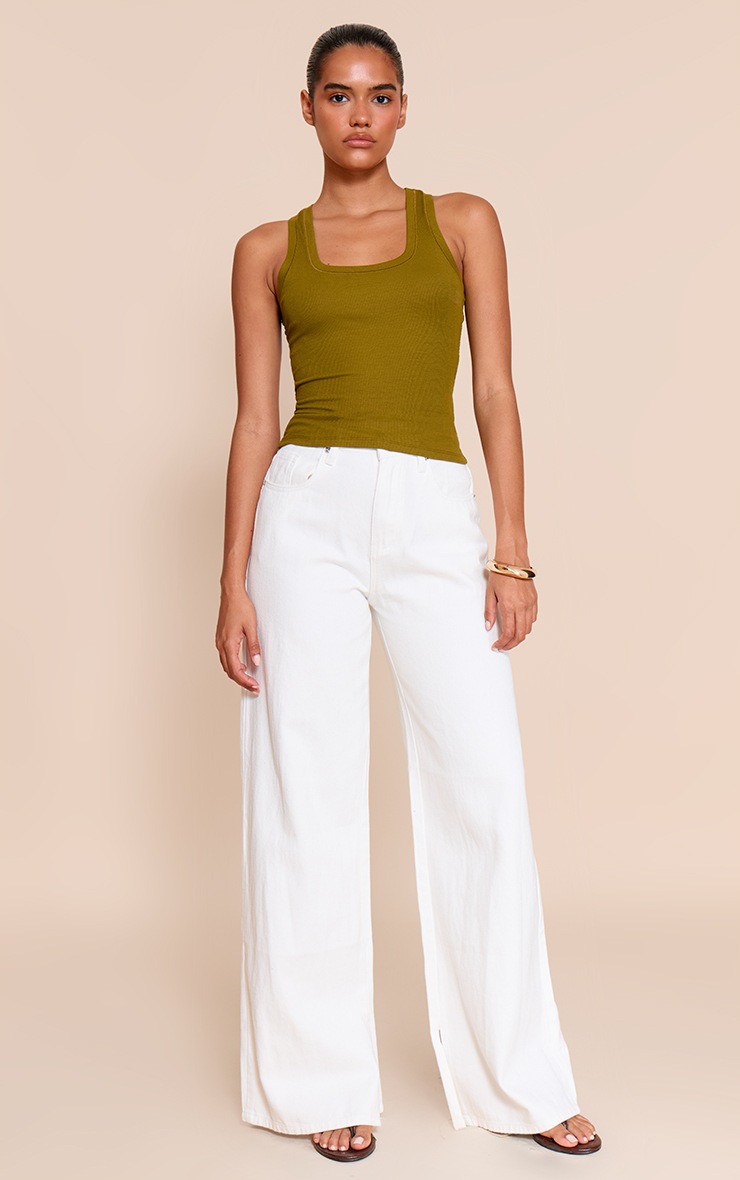 Pretty Little Thing Olive Soft Rib Scoop Neck Vest Top