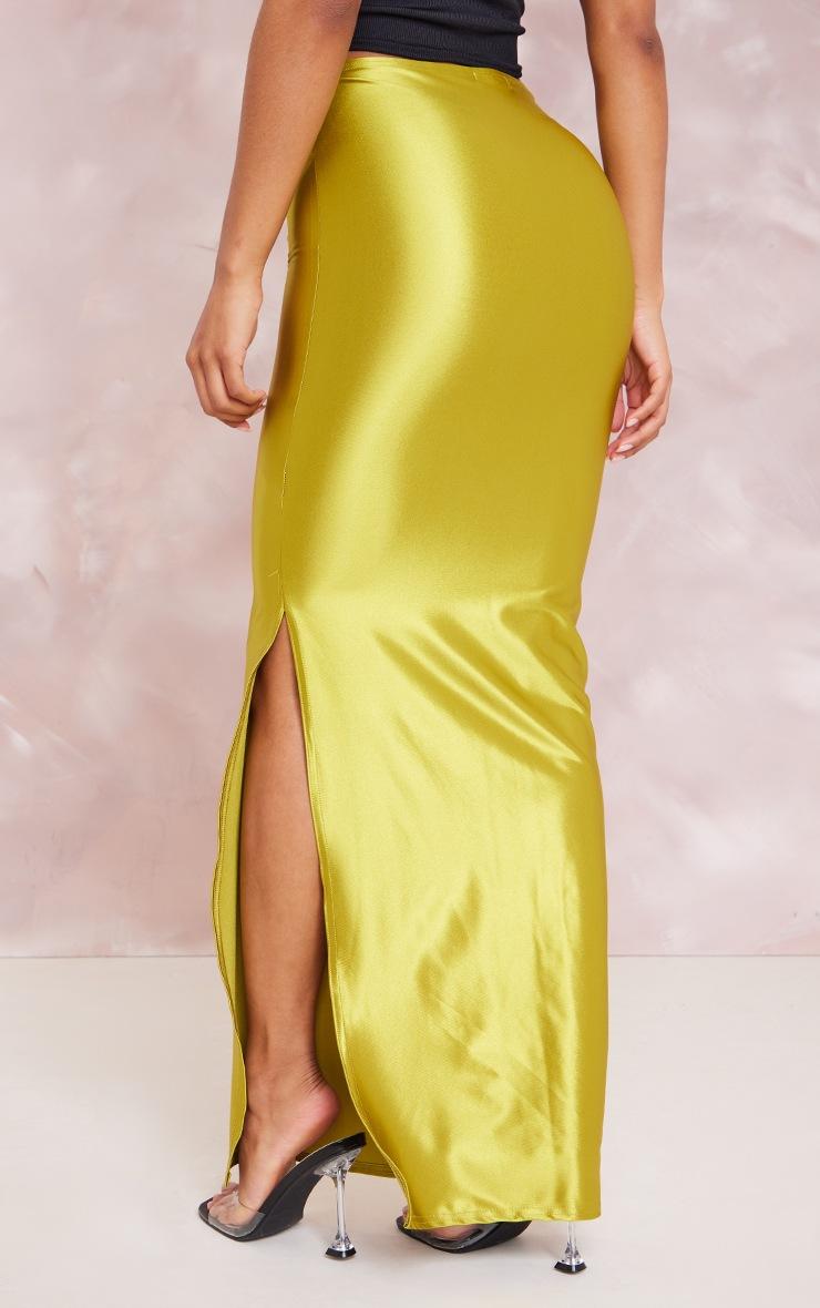 Pretty Little Thing Olive Stretch Satin Split Side Maxi Skirt