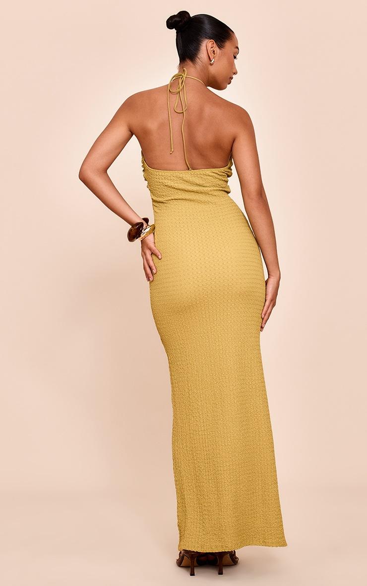 Pretty Little Thing Olive Textured Beaded Detail Halterneck Maxi Dress