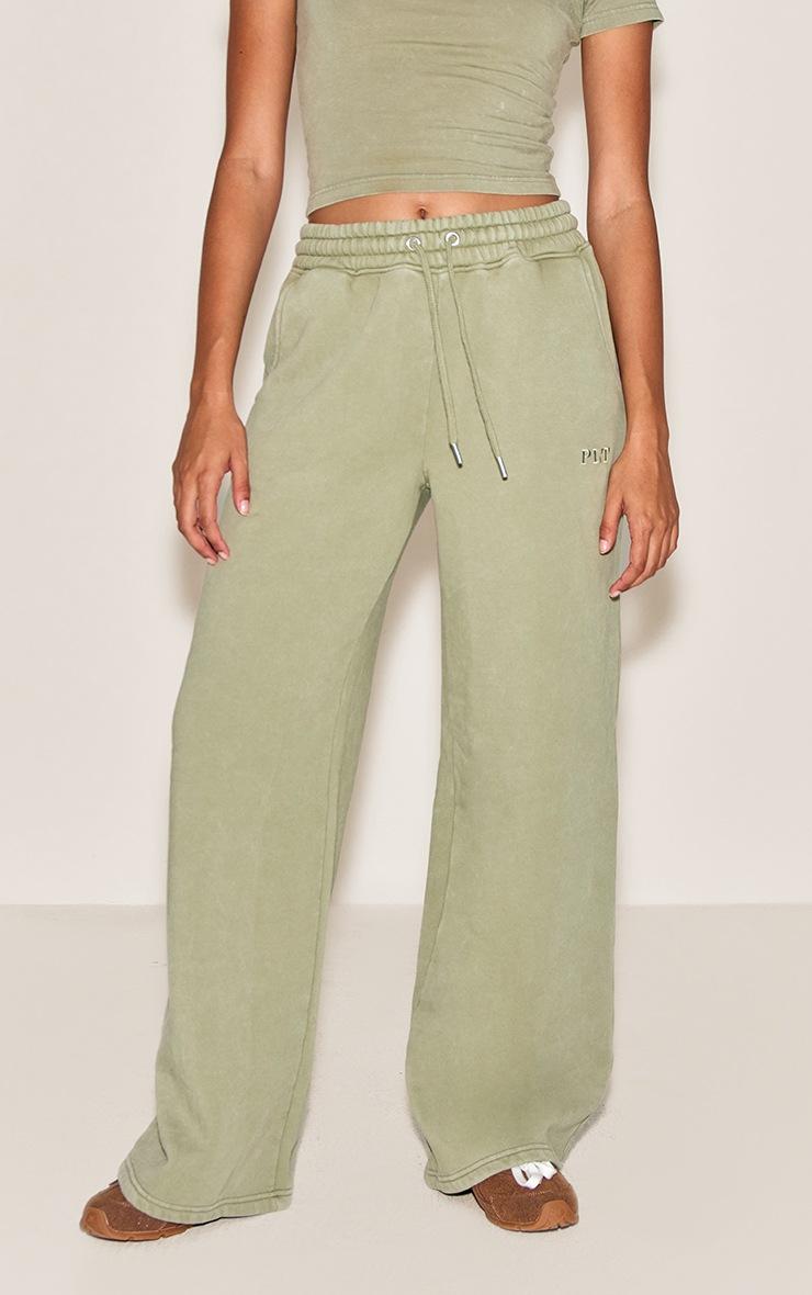 Pretty Little Thing Olive Washed Wide Leg Sweatpants