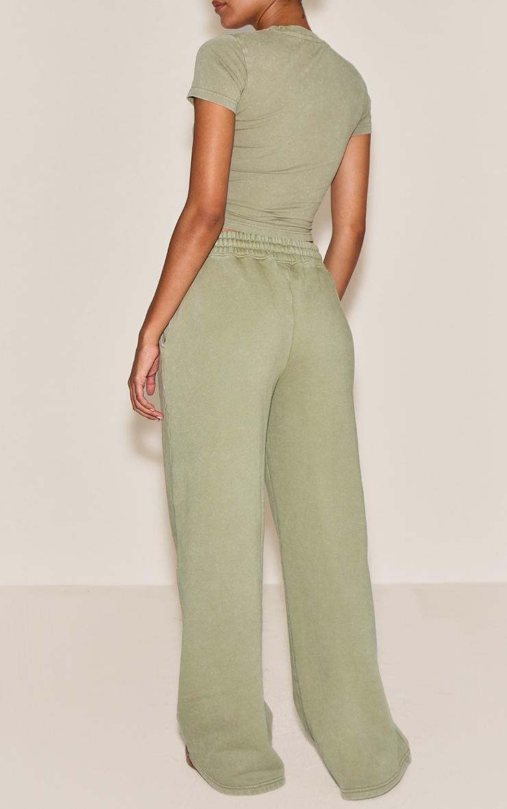 Pretty Little Thing Olive Washed Wide Leg Sweatpants