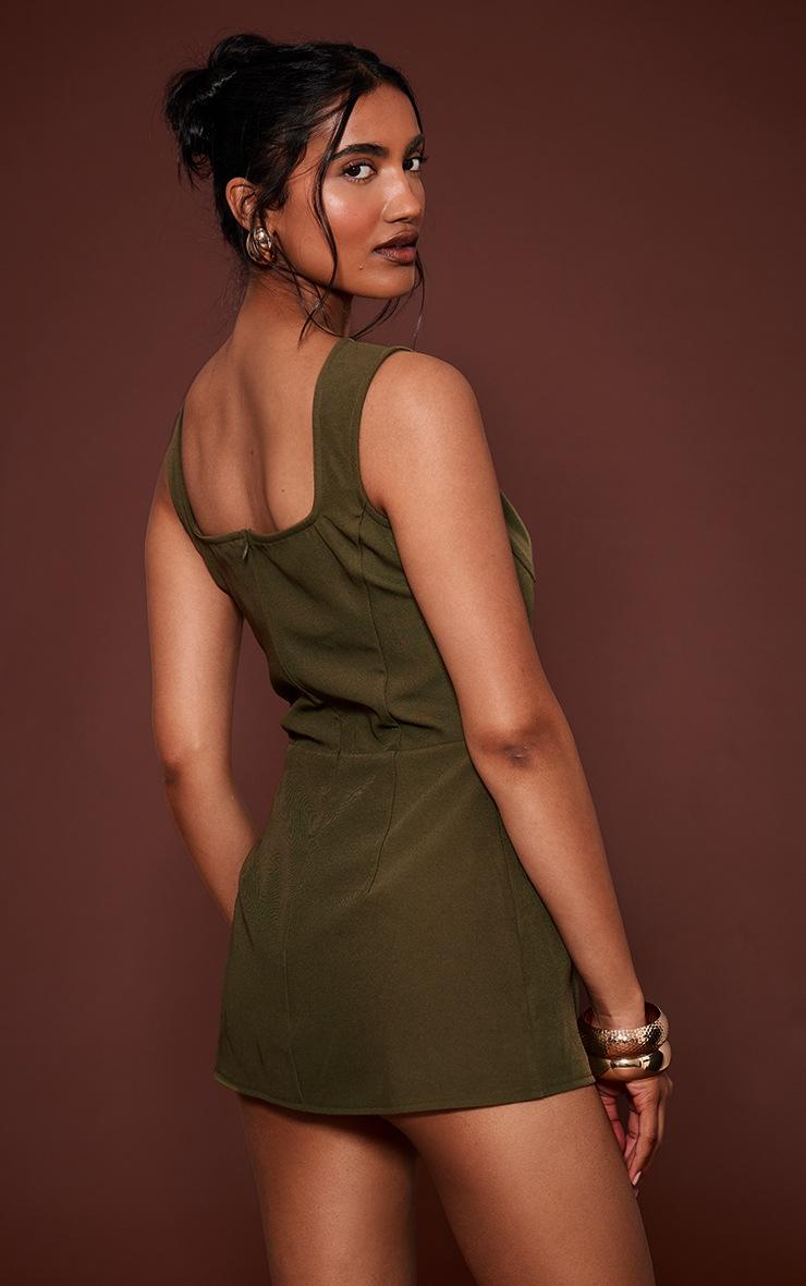 Pretty Little Thing Olive Woven Pocket Detail Sleeveless Skort Romper