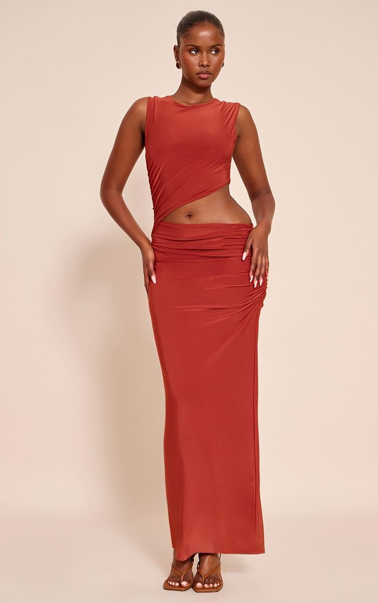 Pretty Little Thing Orange Double Layer Slinky Cut Out Maxi Dress