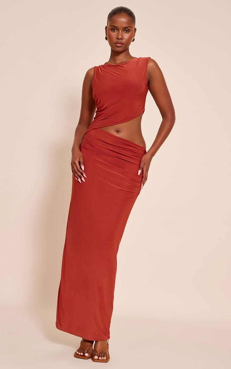 Pretty Little Thing Orange Double Layer Slinky Cut Out Maxi Dress