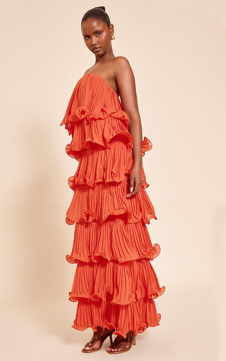 Pretty Little Thing Orange Extreme Ruffle Tiered Maxi Dress