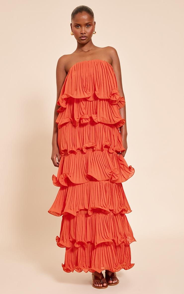 Pretty Little Thing Orange Extreme Ruffle Tiered Maxi Dress