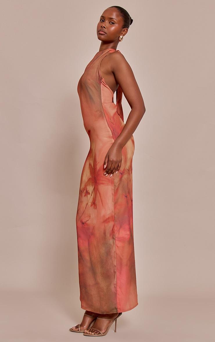 Pretty Little Thing Orange Floral Printed Chiffon High Neck Maxi Dress