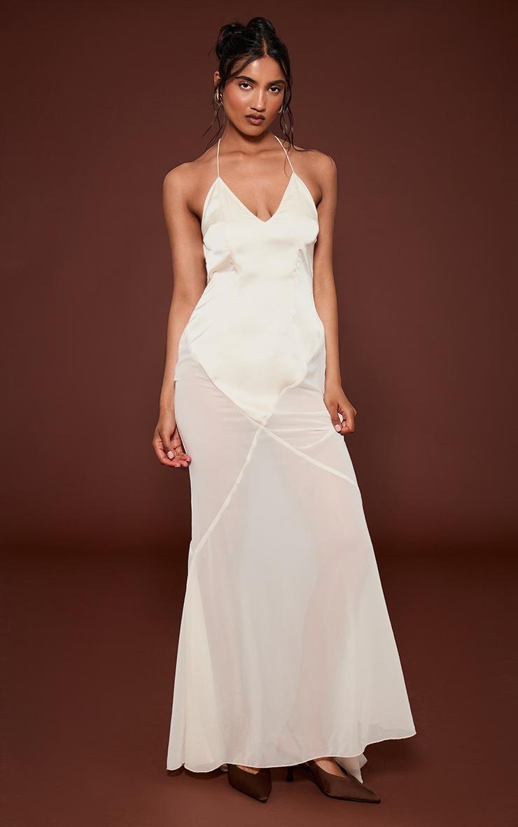 Pretty Little Thing Oyster Satin Contrast V Neck Maxi Dress