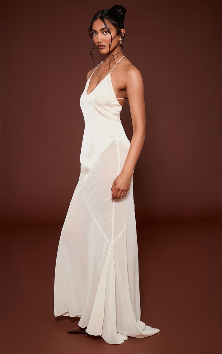 Pretty Little Thing Oyster Satin Contrast V Neck Maxi Dress
