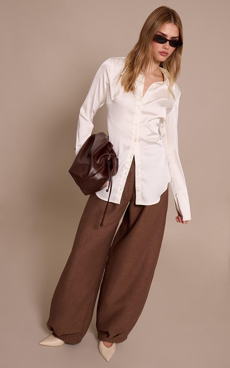 Pretty Little Thing Oyster Satin Oversized Collar Button Down Fitted Shirt