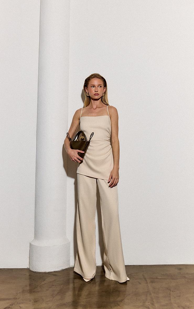 Pretty Little Thing Oyster Woven Ruched Bodice Overlay Straight Leg Jumpsuit