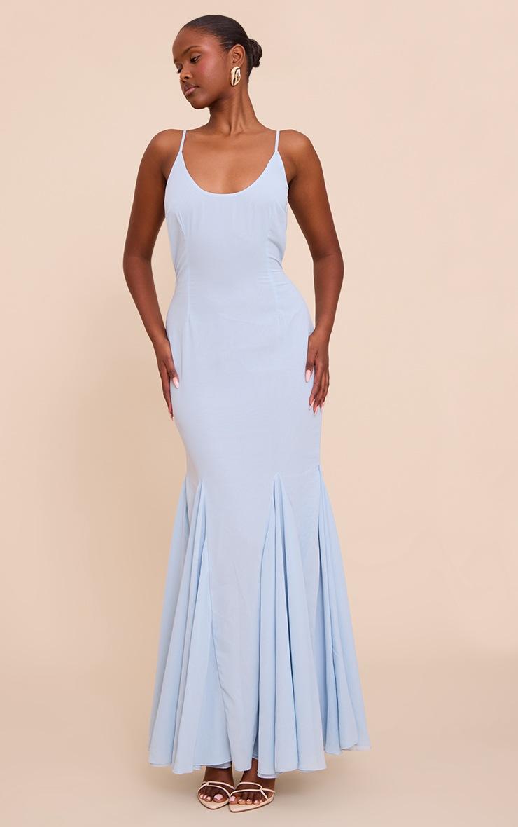Pretty Little Thing Pale Blue Chiffon Scoop Neck Cowl Back Sleeveless Maxi Dress