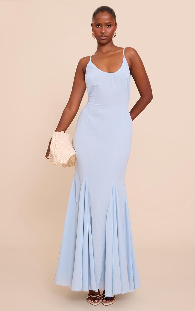 Pretty Little Thing Pale Blue Chiffon Scoop Neck Cowl Back Sleeveless Maxi Dress