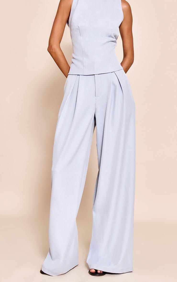 Pretty Little Thing Pale Blue Woven Tailored Wide Leg Pants