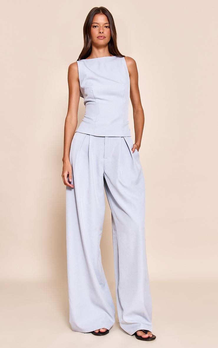 Pretty Little Thing Pale Blue Woven Tailored Wide Leg Pants