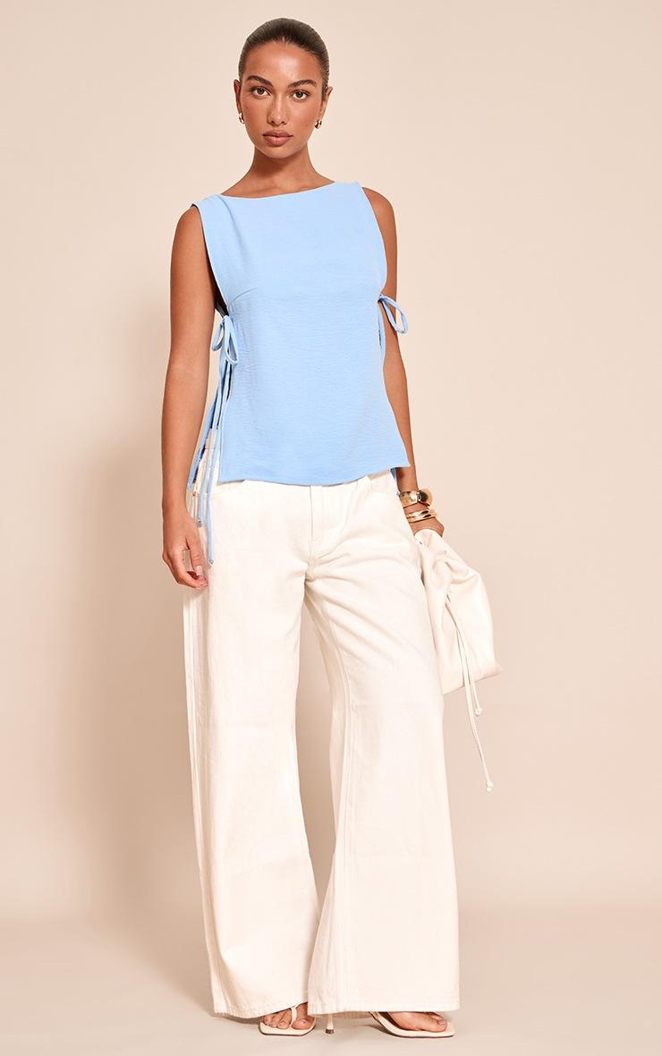 Pretty Little Thing Pale Blue Woven Tie Side Detail Long Top