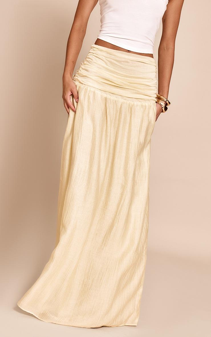 Pretty Little Thing Pale Lime Crinkle Textured Ruched Waistband Maxi Skirt