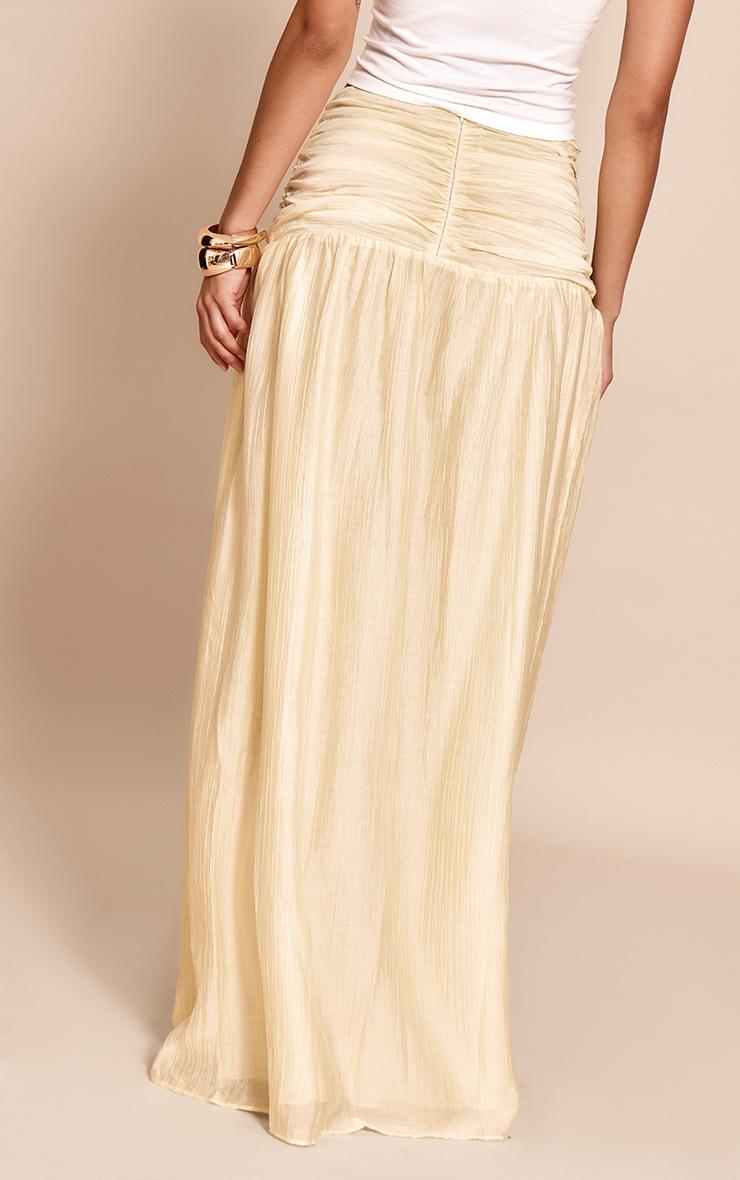 Pretty Little Thing Pale Lime Crinkle Textured Ruched Waistband Maxi Skirt